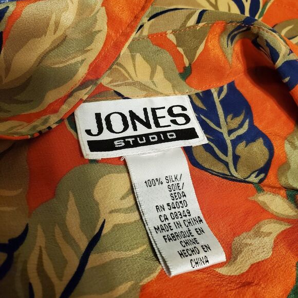 Vintage Jones Studio 100% Silk Tunic Blouse Art To Wear Floral Orange Mod SZL/XL - Picture 9 of 10
